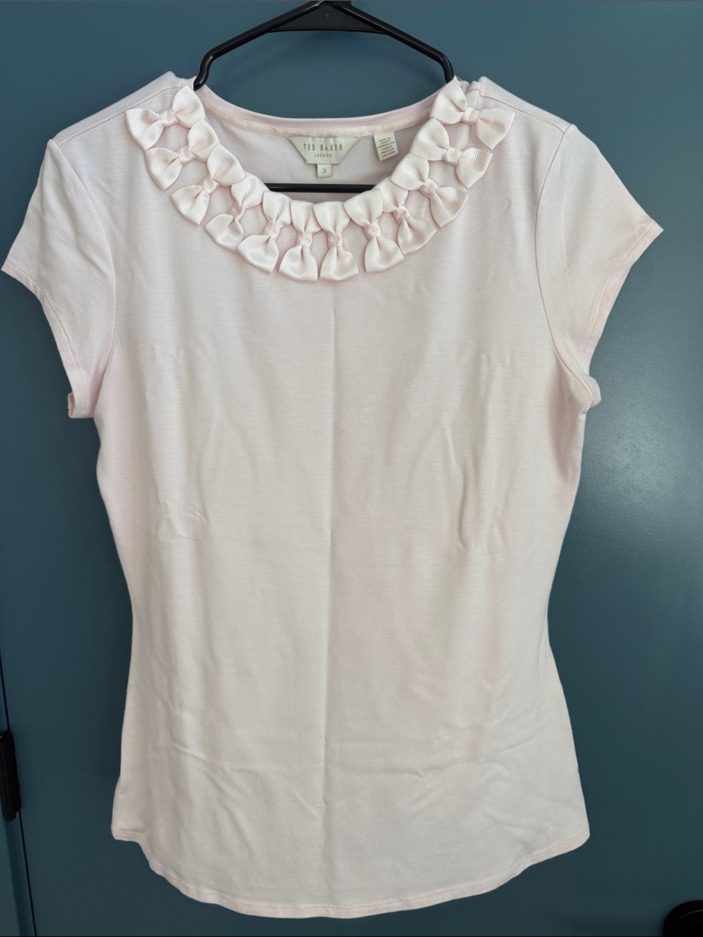 Ted Baker Pale Pink Short Sleeve Tee with Bow Collar